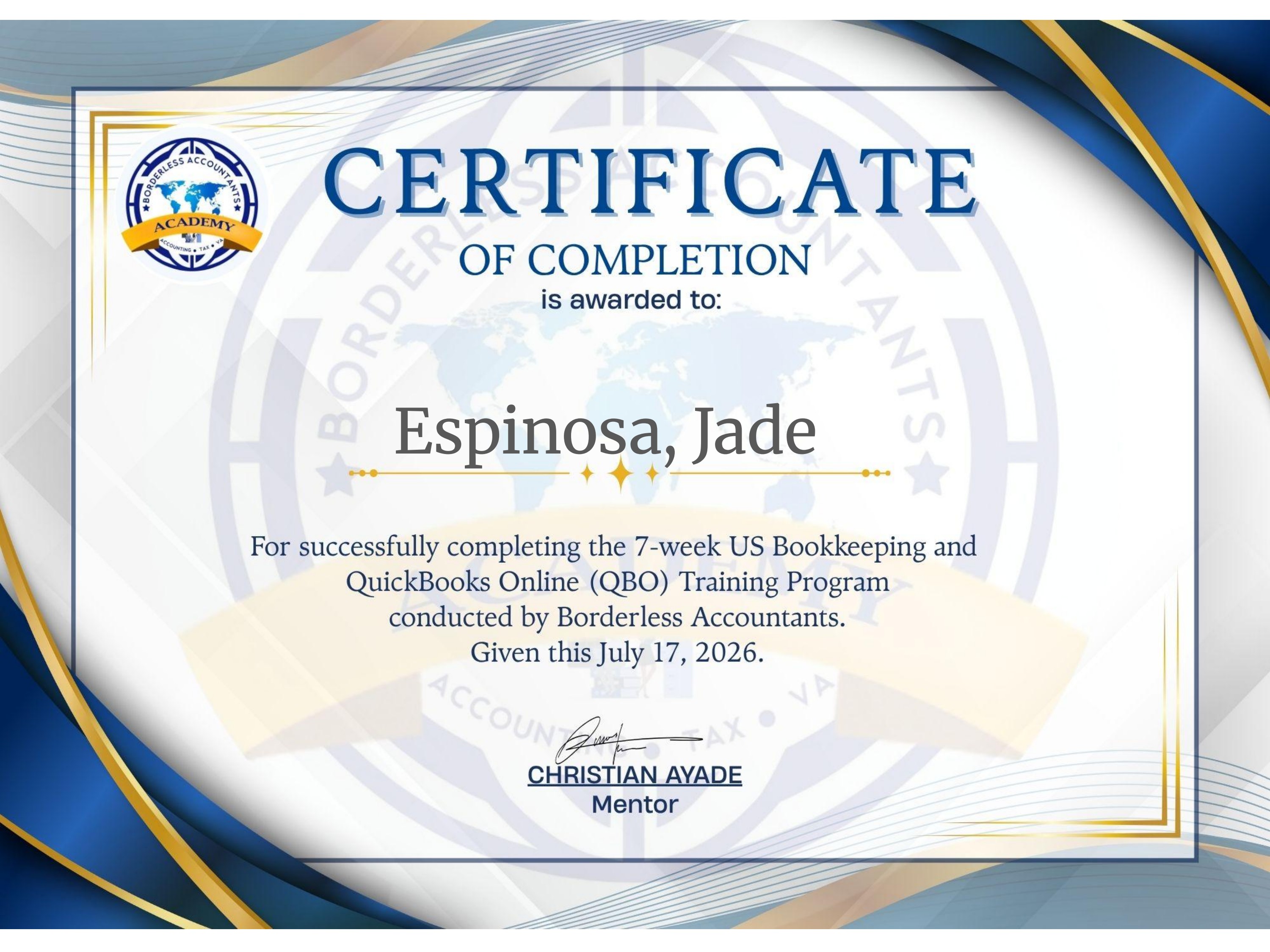 Certificate of Completion — Espinosa, Jade